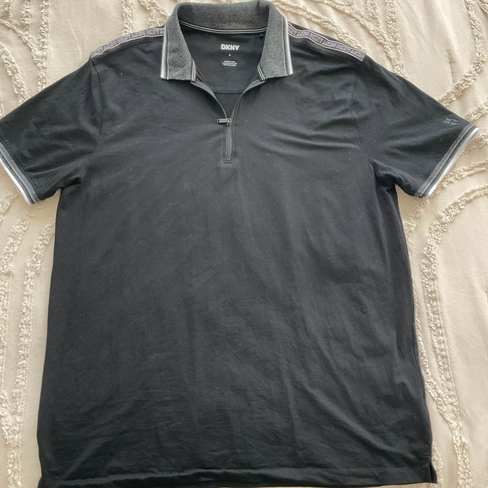 DKNY Men's Black Polo Shirt with Gray Accents - Picture 1 of 6